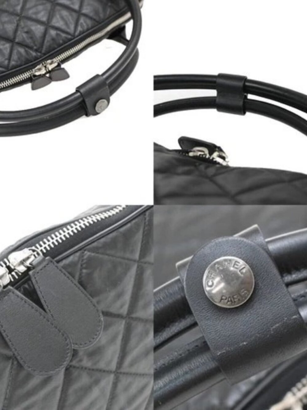 CHANEL CC Logo Coco Cocoon Travel Hand Bag Nylon Leather Black Italy 44RP154 - Picture 8 of 15